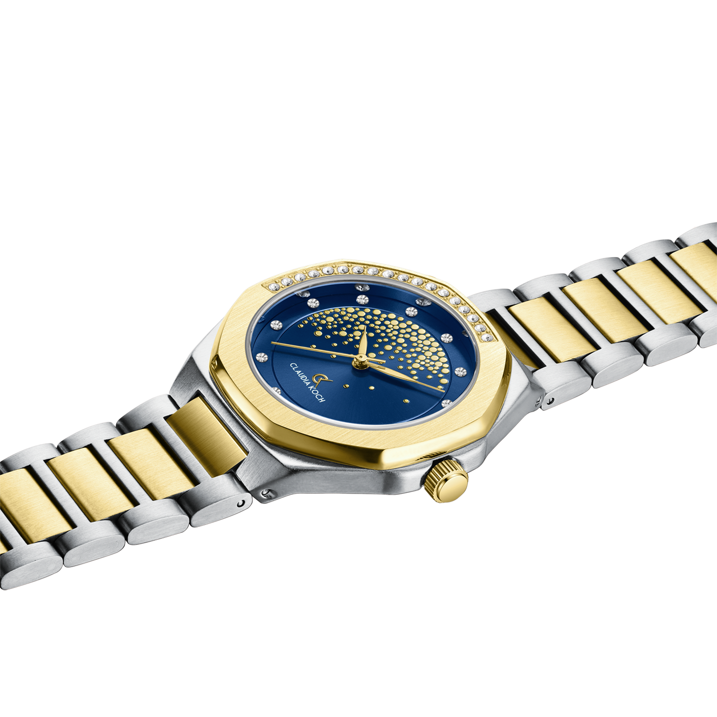 Luxury Women’s Watch with Stone-Studded Dial Two-Tone Goldblue