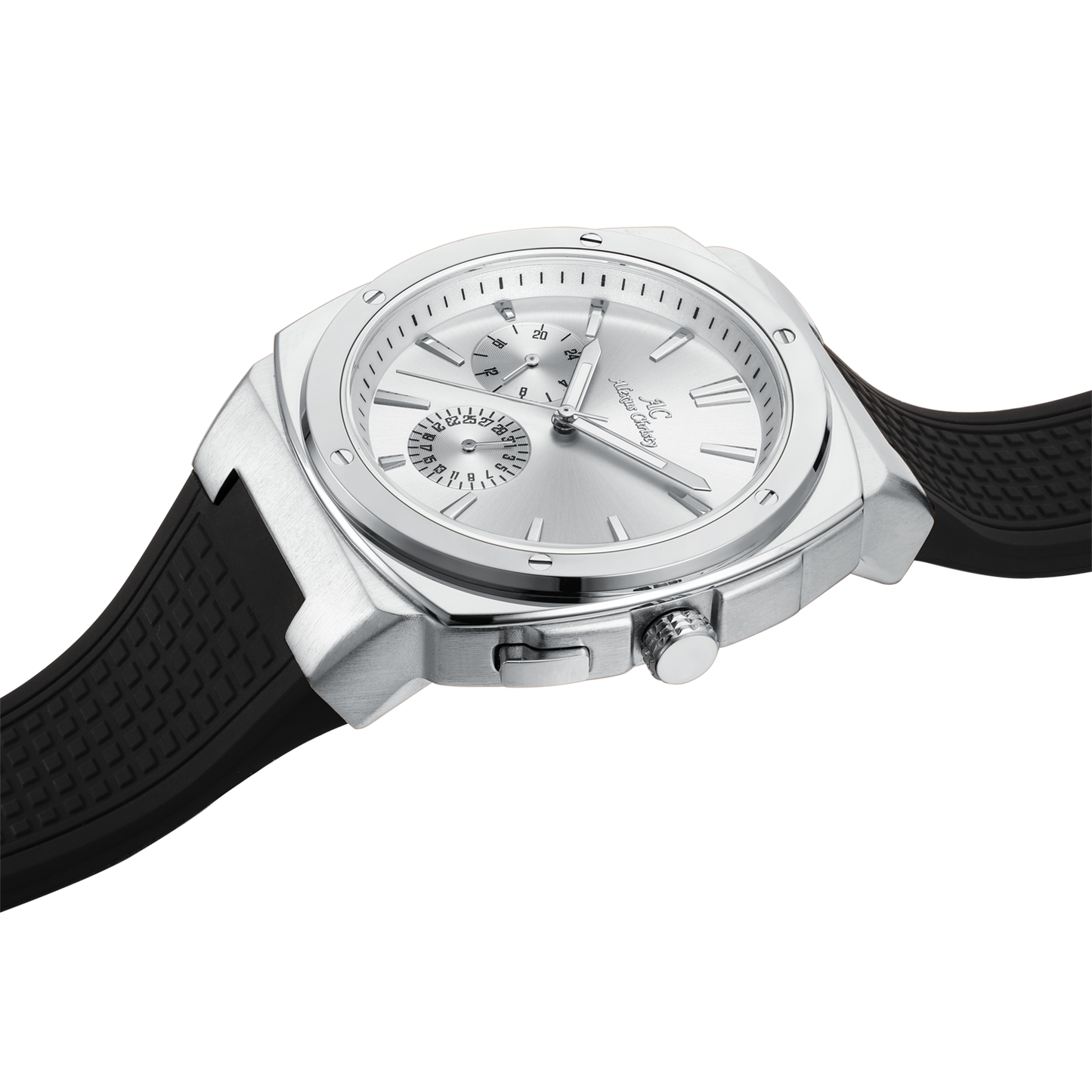 Timeless Precision: Stainless Steel Men's Watch with Rubber Band