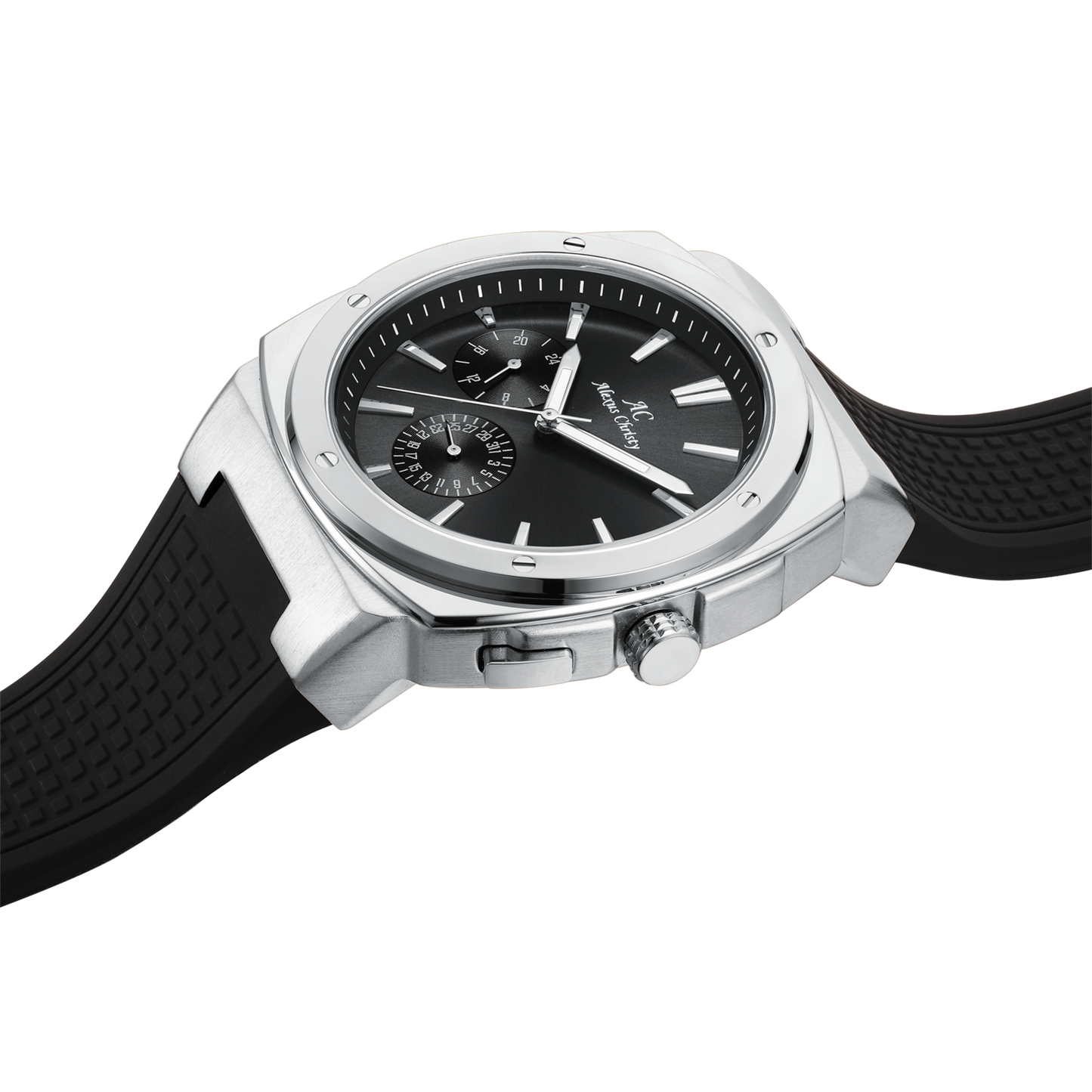 Timeless Precision: Stainless Steel Men's Watch with Rubber Band