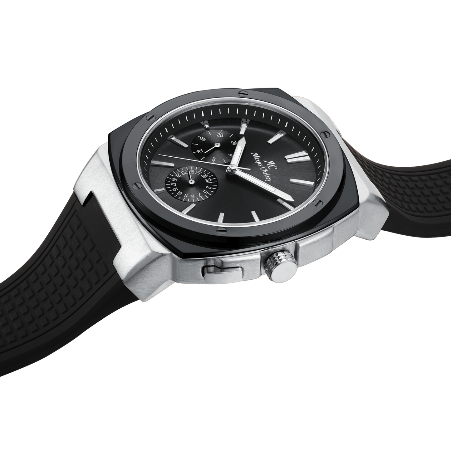 Timeless Precision: Stainless Steel Men's Watch with Rubber Band
