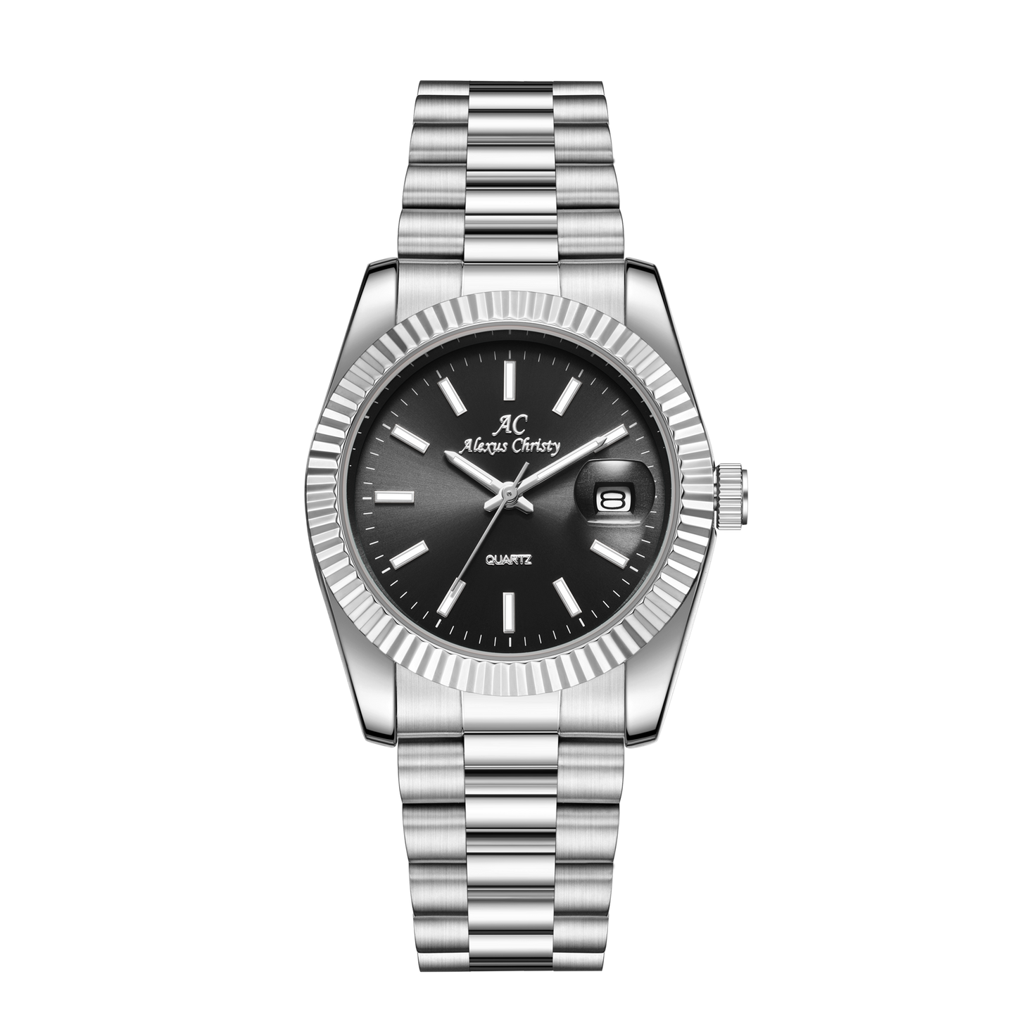 Elegant Unisex Classic Date Display Watch Silver Black