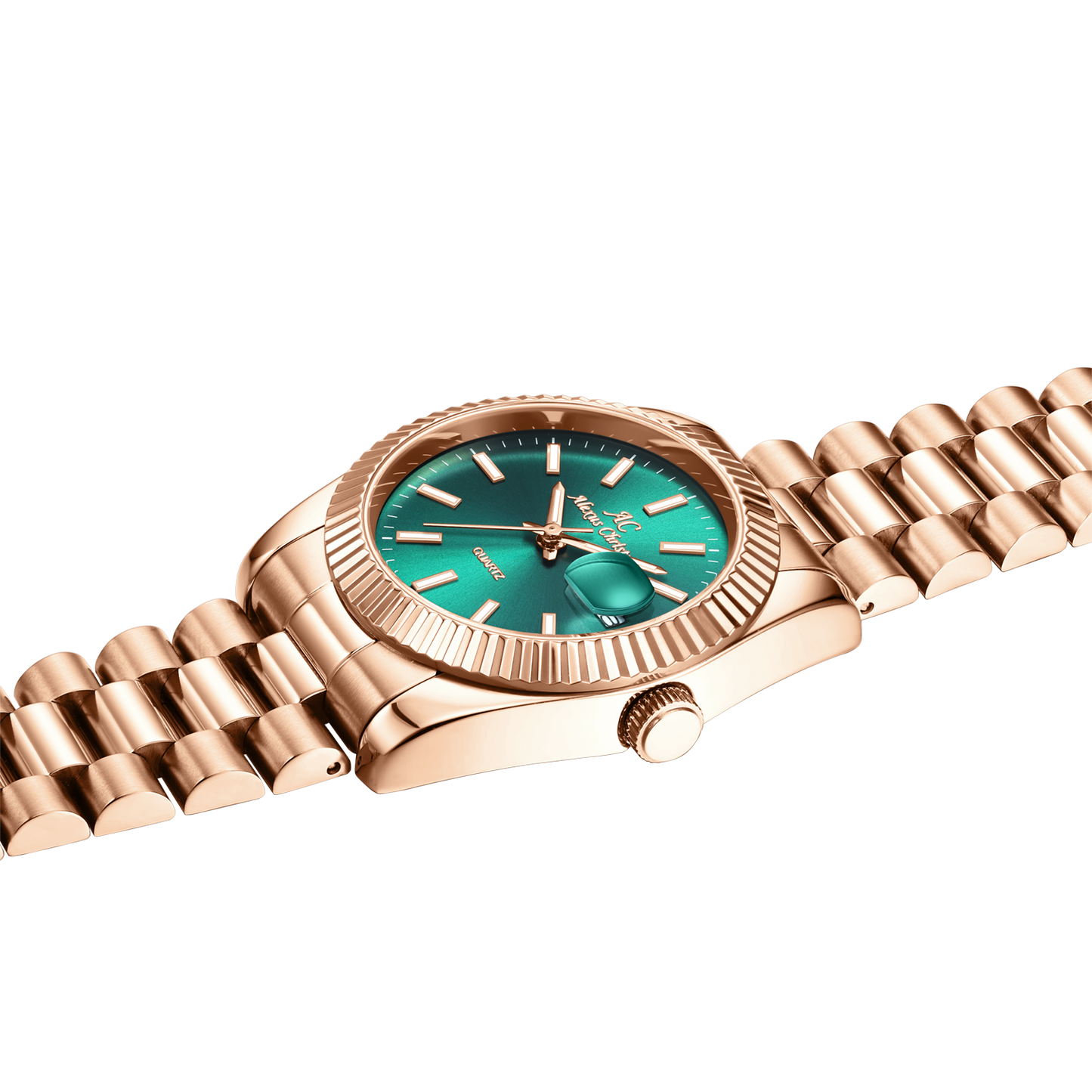 Elegant Unisex Classic Date Display Watch Rosegold Green
