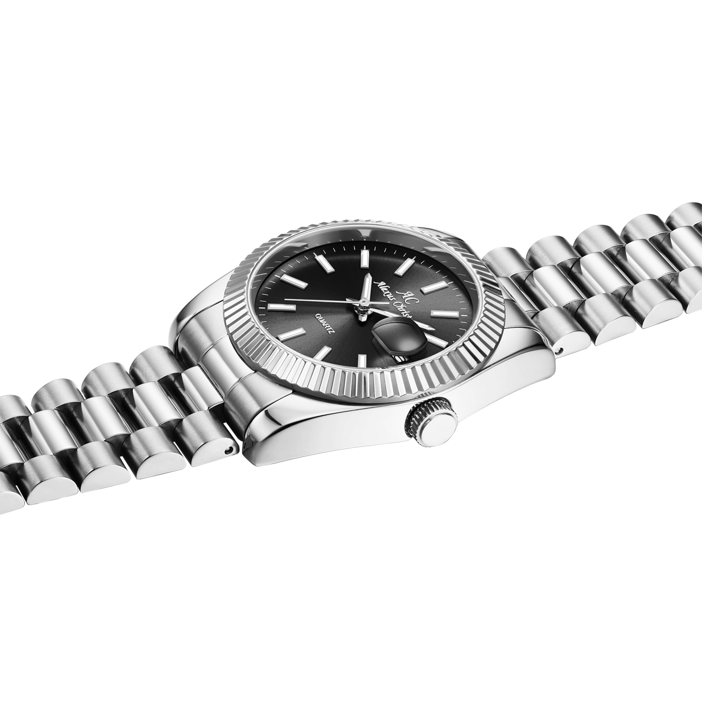 Elegant Unisex Classic Date Display Watch Silver Black