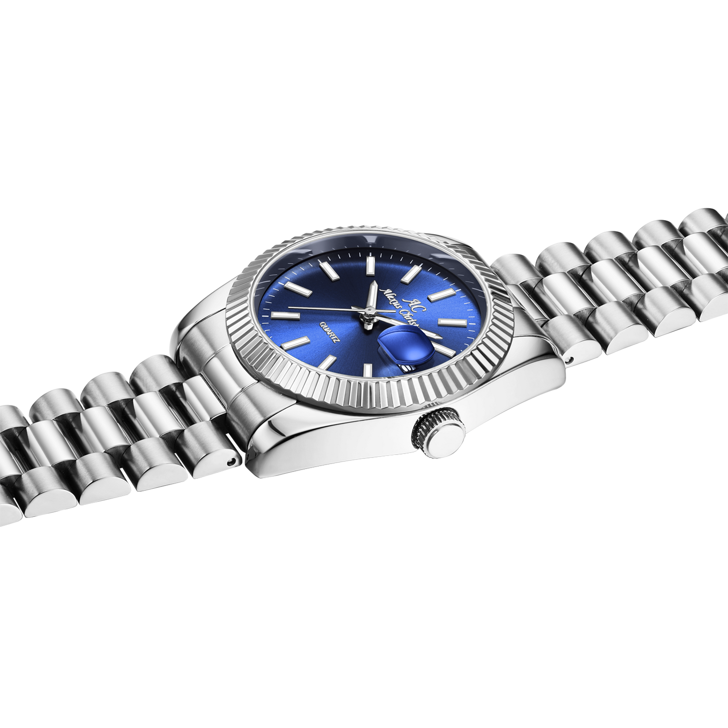 Elegant Unisex Classic Date Display Watch Silver Blue