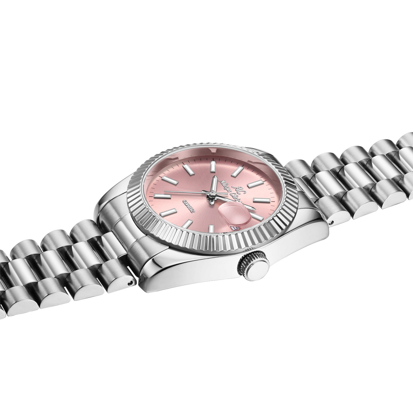 Elegant Unisex Classic Date Display Watch Silver Pink