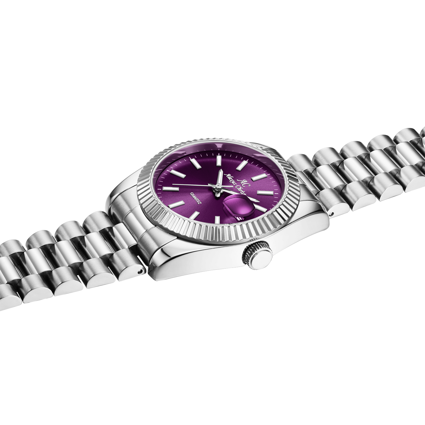 Elegant Unisex Classic Date Display Watch Silver Purple