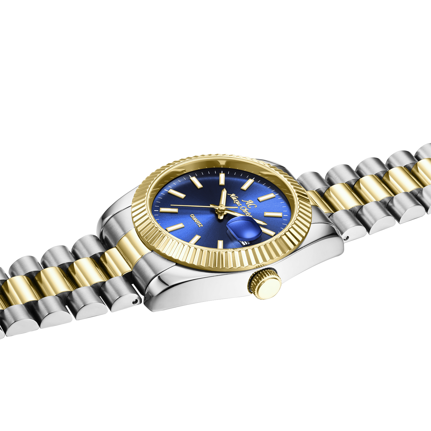 Elegant Unisex Classic Date Display Watch Two-Tone Gold Blue