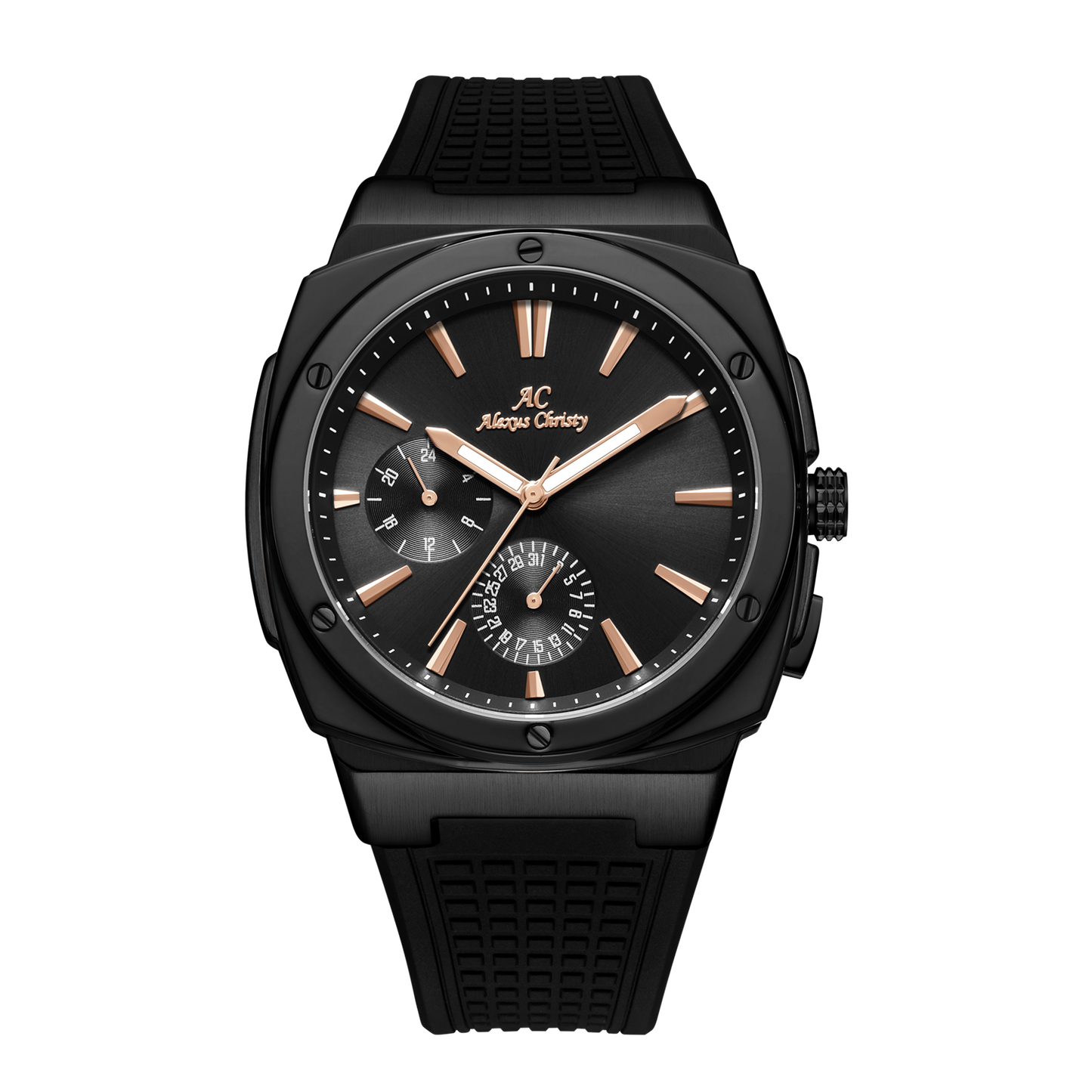 Timeless Precision: Stainless Steel Men's Watch with Rubber Band