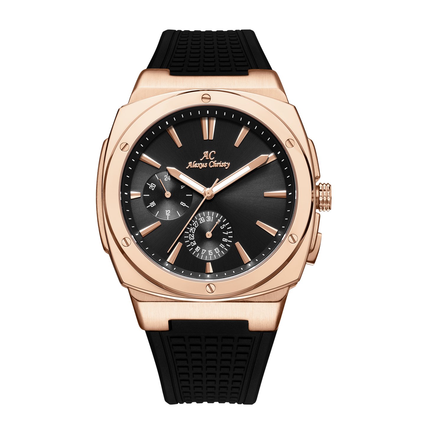 Timeless Precision: Stainless Steel Men's Watch with Rubber Band