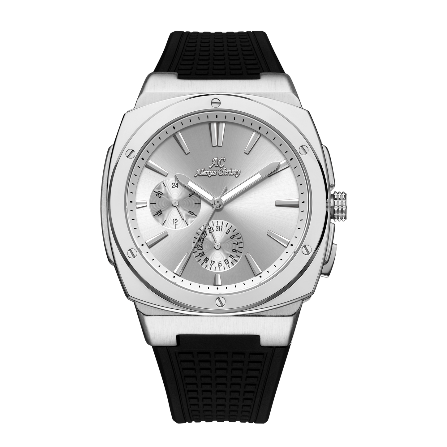 Timeless Precision: Stainless Steel Men's Watch with Rubber Band