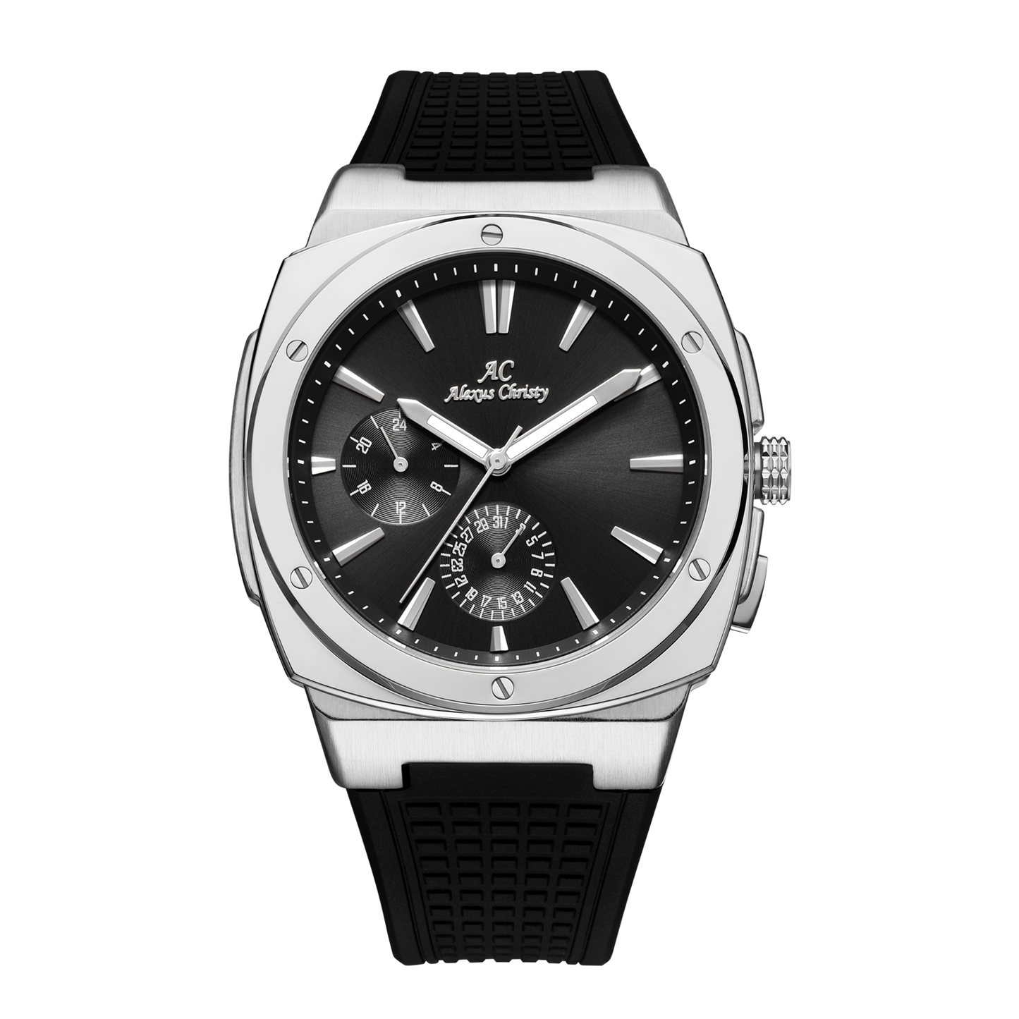 Timeless Precision: Stainless Steel Men's Watch with Rubber Band