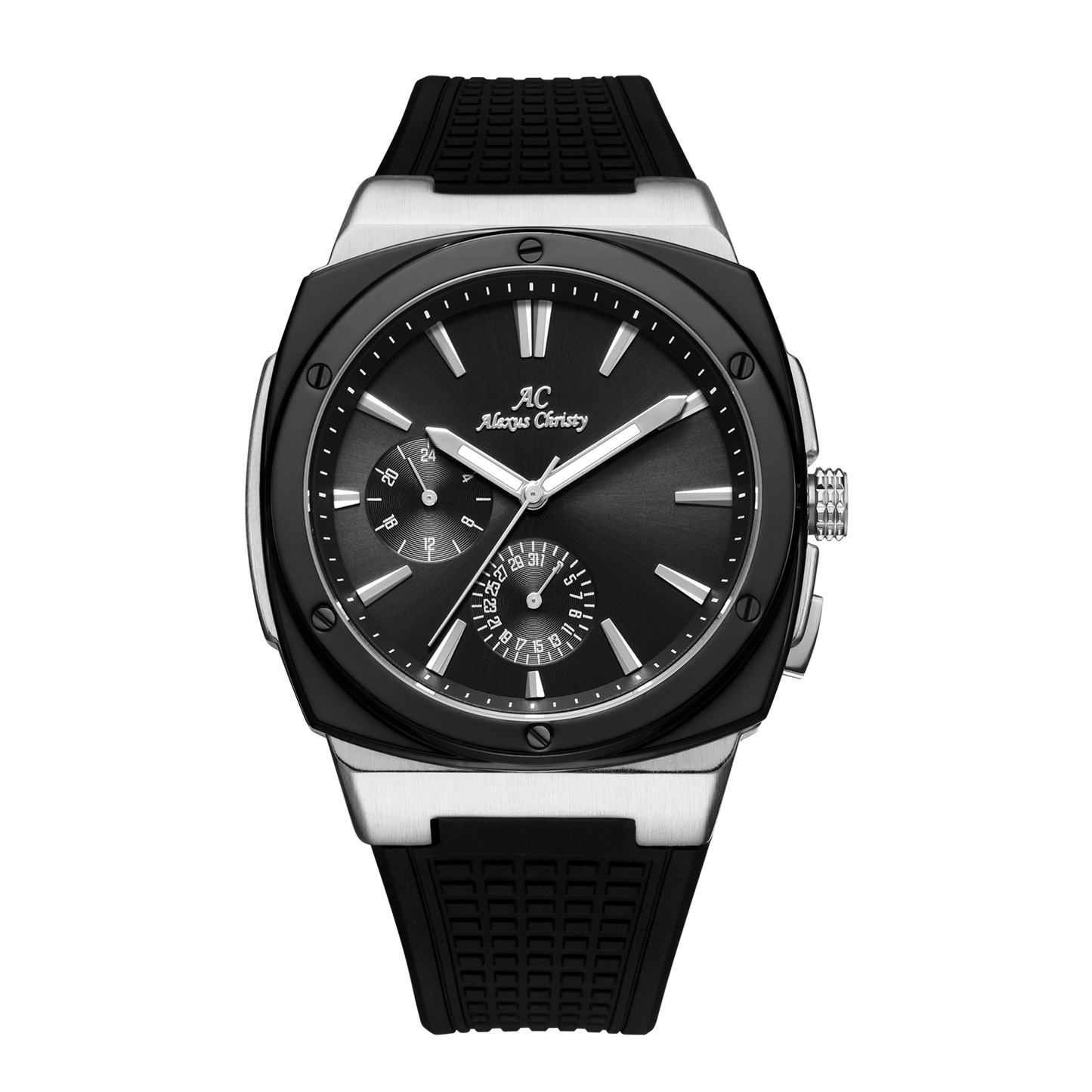 Timeless Precision: Stainless Steel Men's Watch with Rubber Band