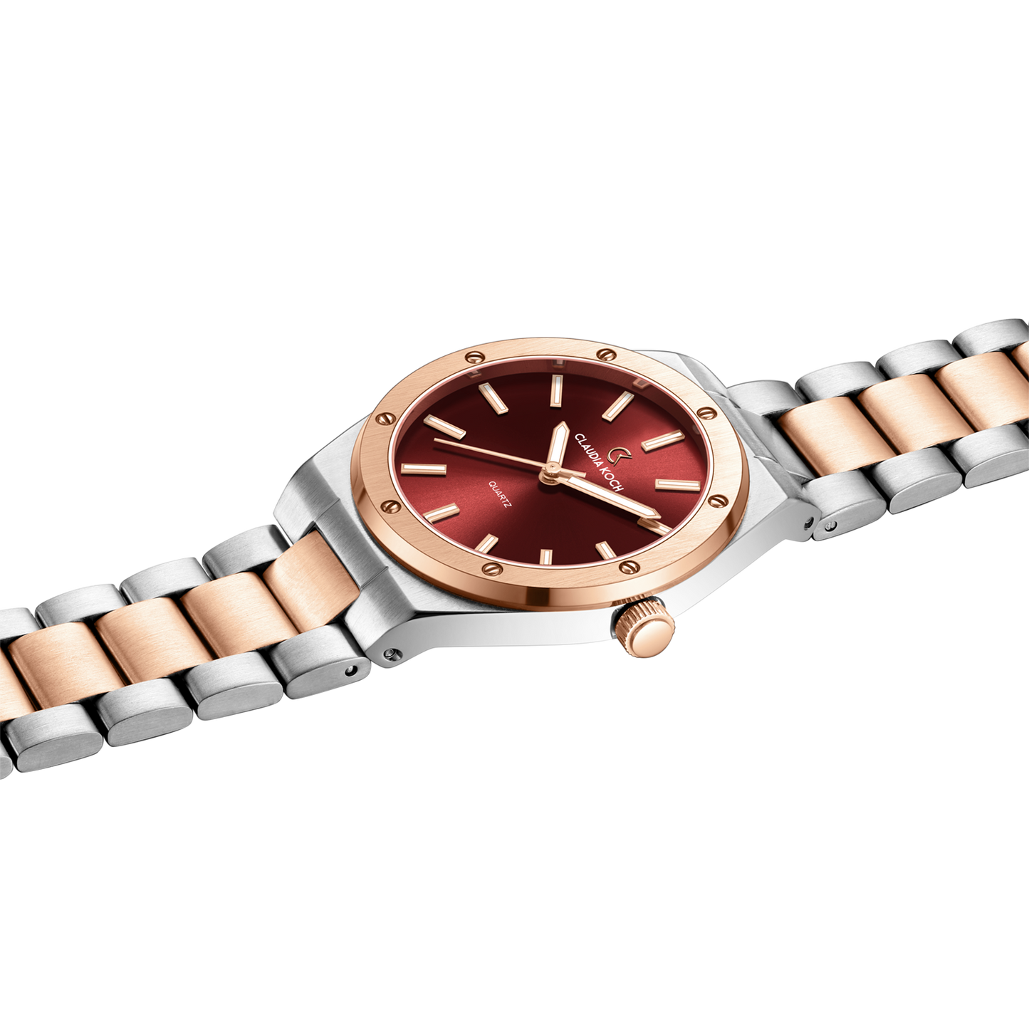 Matte Finish Women’s Watch – Minimalist Luxury & Modern Design Two-Tone Rosegold Red