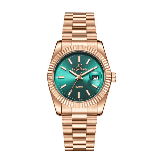 Elegant Unisex Classic Date Display Watch Rosegold Green