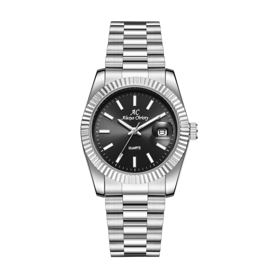 Elegant Unisex Classic Date Display Watch Silver Black