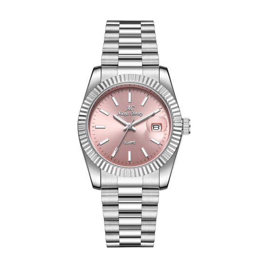 Elegant Unisex Classic Date Display Watch Silver Pink