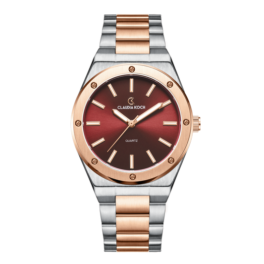 Matte Finish Women’s Watch – Minimalist Luxury & Modern Design Two-Tone Rosegold Red