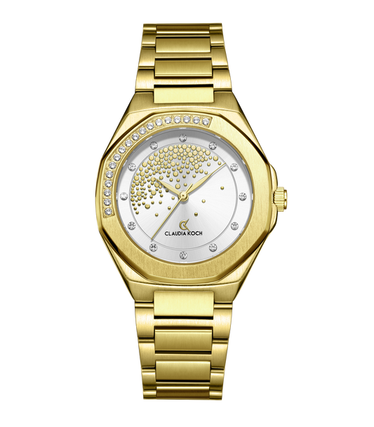 Luxury Women’s Watch with Stone-Studded Dial Gold