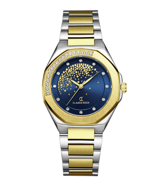 Luxury Women’s Watch with Stone-Studded Dial Two-Tone Goldblue