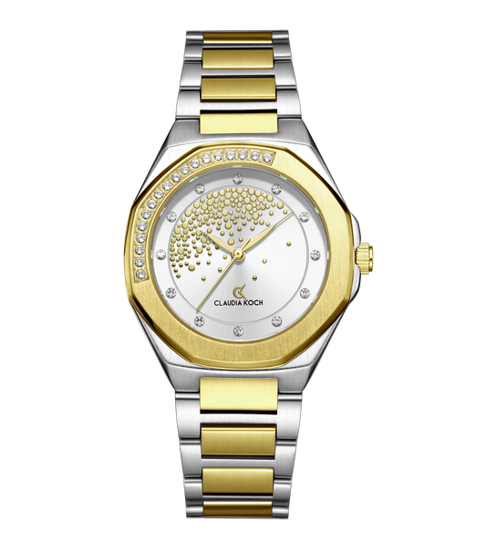 Luxury Women’s Watch with Stone-Studded Dial Two-Tone Gold