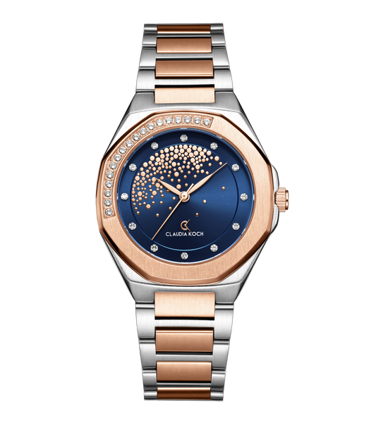 Luxury Women’s Watch with Stone-Studded Dial Two-Tone Rosegoldblue